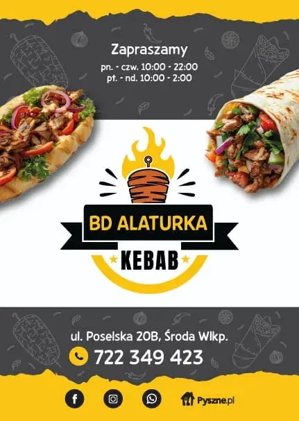 BD Alaturka Kebab — opening hours, address ul. Poselska 20B in Środa Wielkopolska and phone 722 349 423.